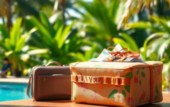 Visually appealing image of a travel package with accommodations and tour goodies, emphasizing the concept of packaged tourism in Lombok.