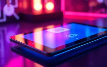 Close-up of a digital device showing an AI chat interface with neon colors and futuristic design.