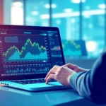 Online Stock Trading strategies depicted with a professional trader analyzing digital charts on