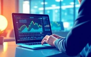 Online Stock Trading strategies depicted with a professional trader analyzing digital charts on