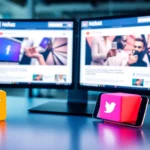 Social Platform News updates on a digital dashboard with social media icons and modern interface